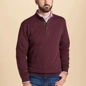 Sharp Lad Glenn Button Mock Neck Pullover Sweater in Garnet Heather